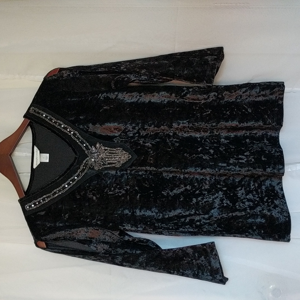 Velvety beaded Christopher & Banks cold shoulder top